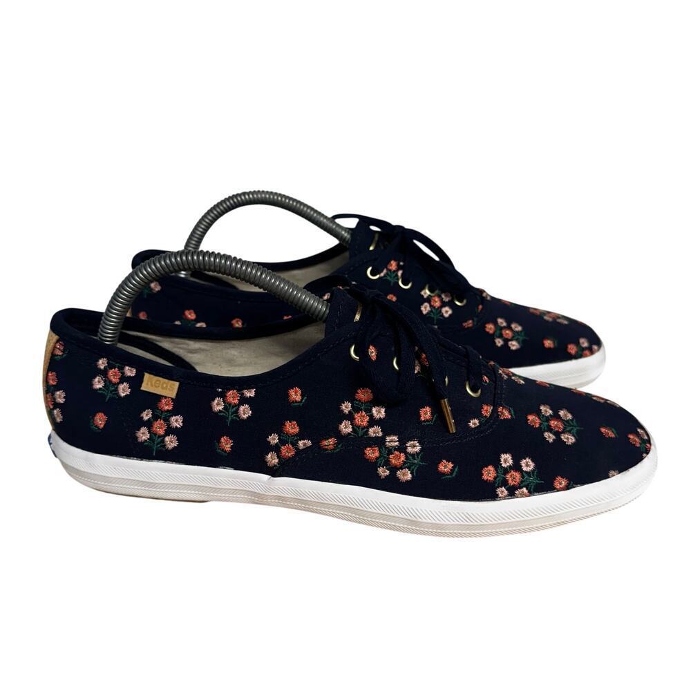 Keds x Rifle Paper Co. Blue Embroidered Floral Sneakers Size 9.5 Spring Cottage - Picture 2 of 8